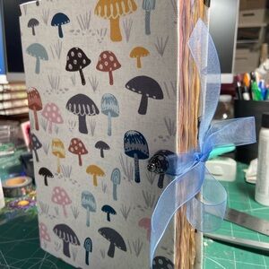 Mushroom Patterned Journal with Blue Ribbon